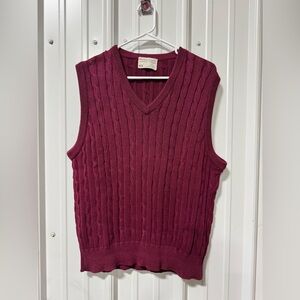 Lord Jeff Vintage Cotton Cableknit V Neck Vest in Maroon Size Large